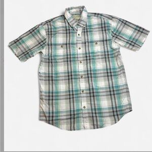 G.H. Bass M men’s plaid shirt in teal/gray, soft cotton‑poly blend chest pockets